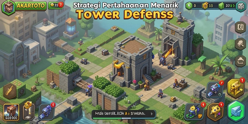 Gameplay seru dalam AKARTOTO yang menampilkan strategi Tower Defense.