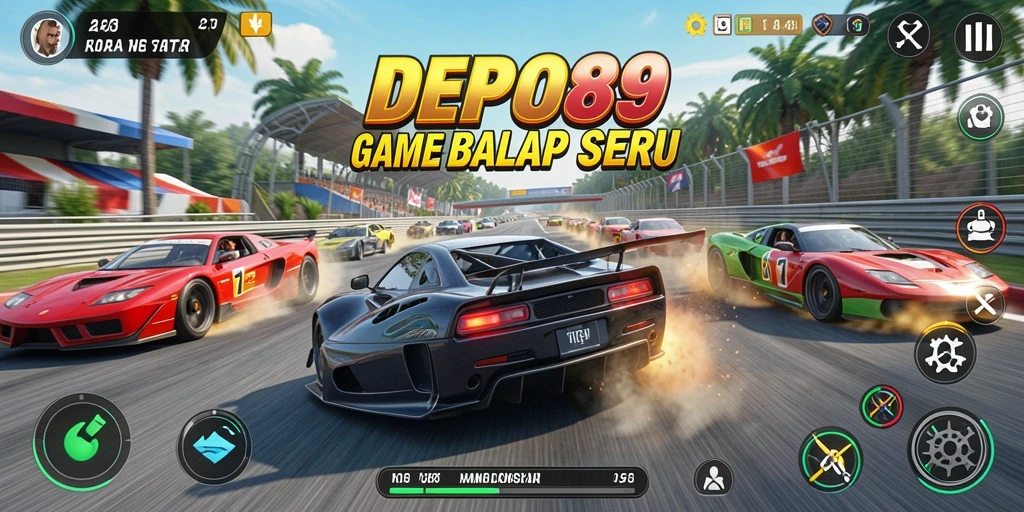 Tangkapan layar gameplay DEPO89 menampilkan aksi balapan yang mendebarkan dan intens.
