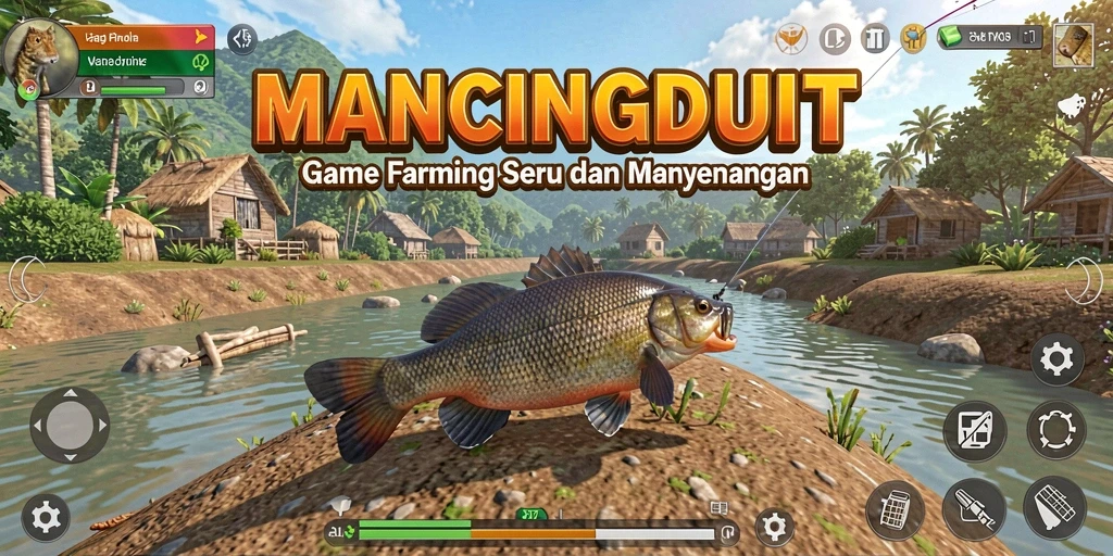Screenshot gameplay MANCINGDUIT menunjukkan suasana memancing yang menyenangkan dan menawan.
