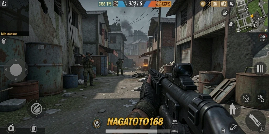 Tampilan gameplay NAGATOTO168 dengan aksi menegangkan dalam mode TPS.