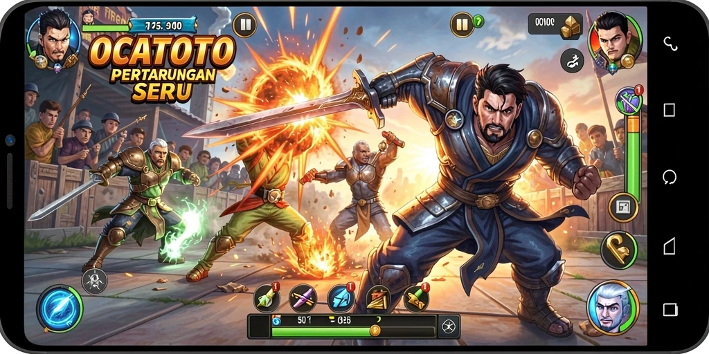 Gameplay seru OCATOTO dengan pertarungan intens dan karakter unik.