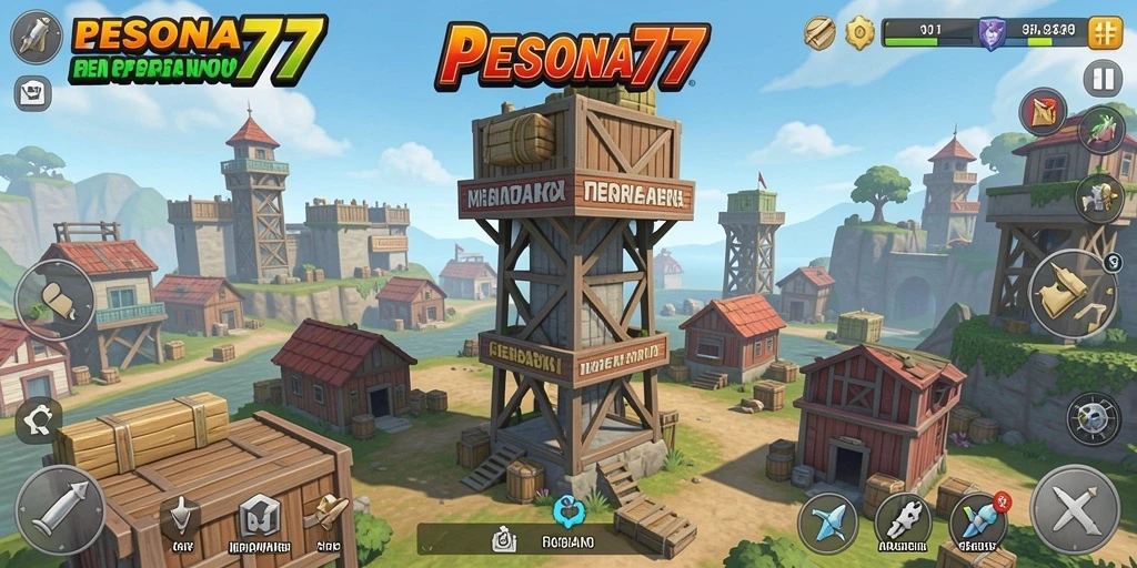Screenshot gameplay PESONA77 menampilkan menara yang berfungsi melawan gelombang musuh.