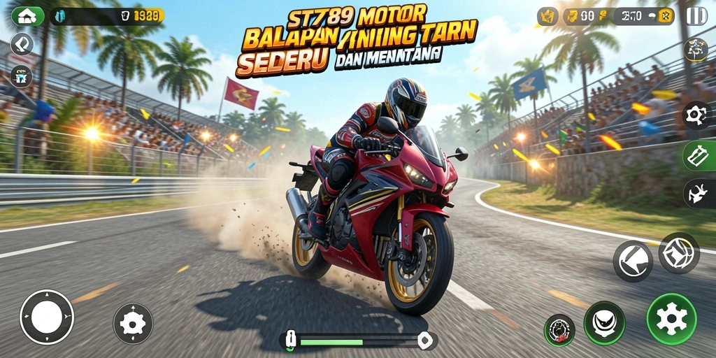 Tampilan gameplay ST789 dengan aksi balapan motor yang seru.